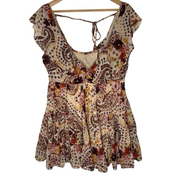 Free People Undone Floral Mini Dress Size XL Fall Feminine Boho - Picture 2 of 4